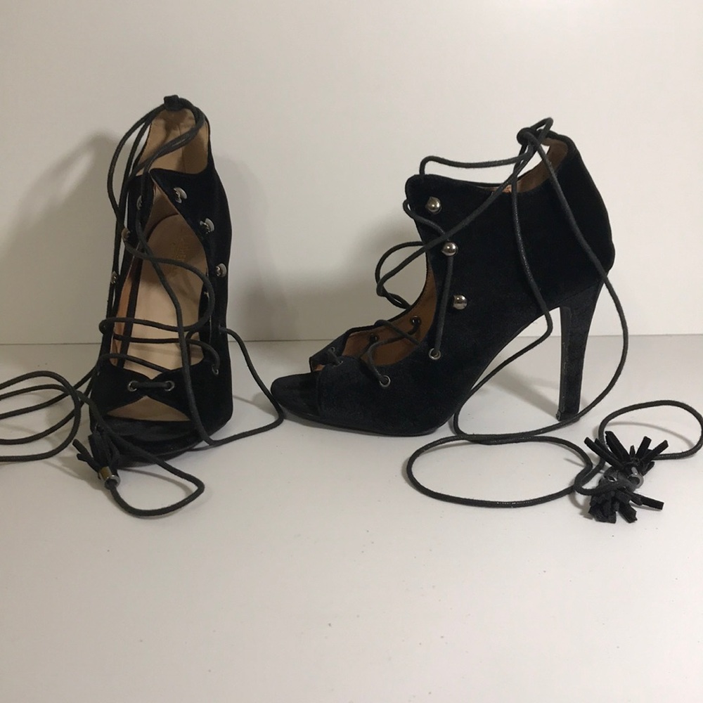 Catherine Malandrino velvet lace up heels/ booties